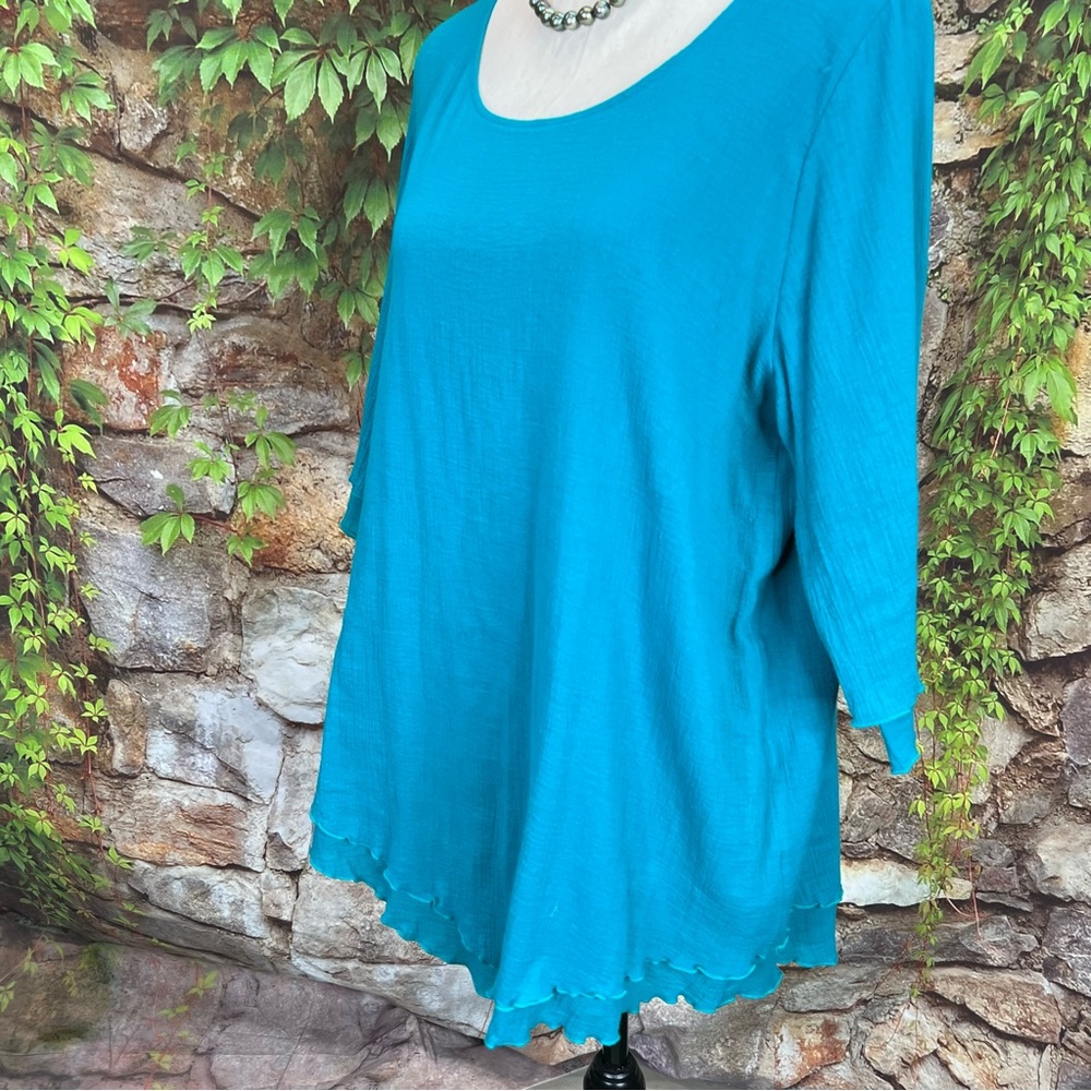 NWT SOFT SURROUNDINGS Scoop Neck 3/4 Sleeve Peacock Green Gauze Layered Blouse M - Picture 5 of 12